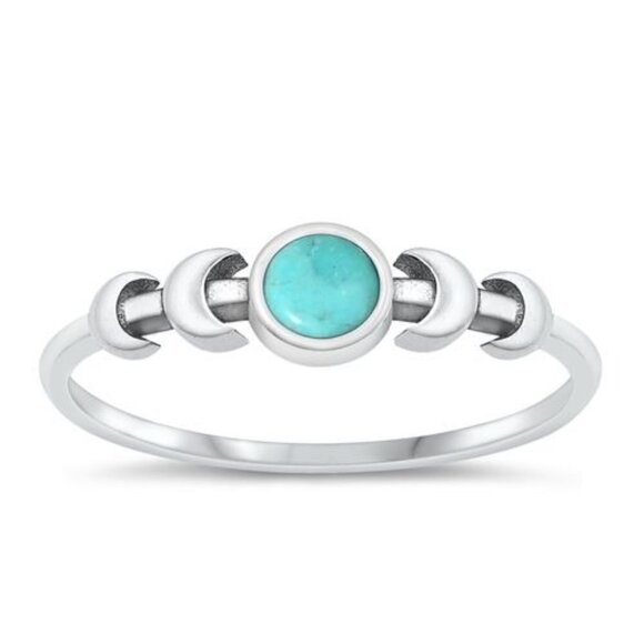 Sterling Silver 925 Dainty Minimalist Crescent Moon Turquoise Band Ring Sz 5.75 - Picture 1 of 16